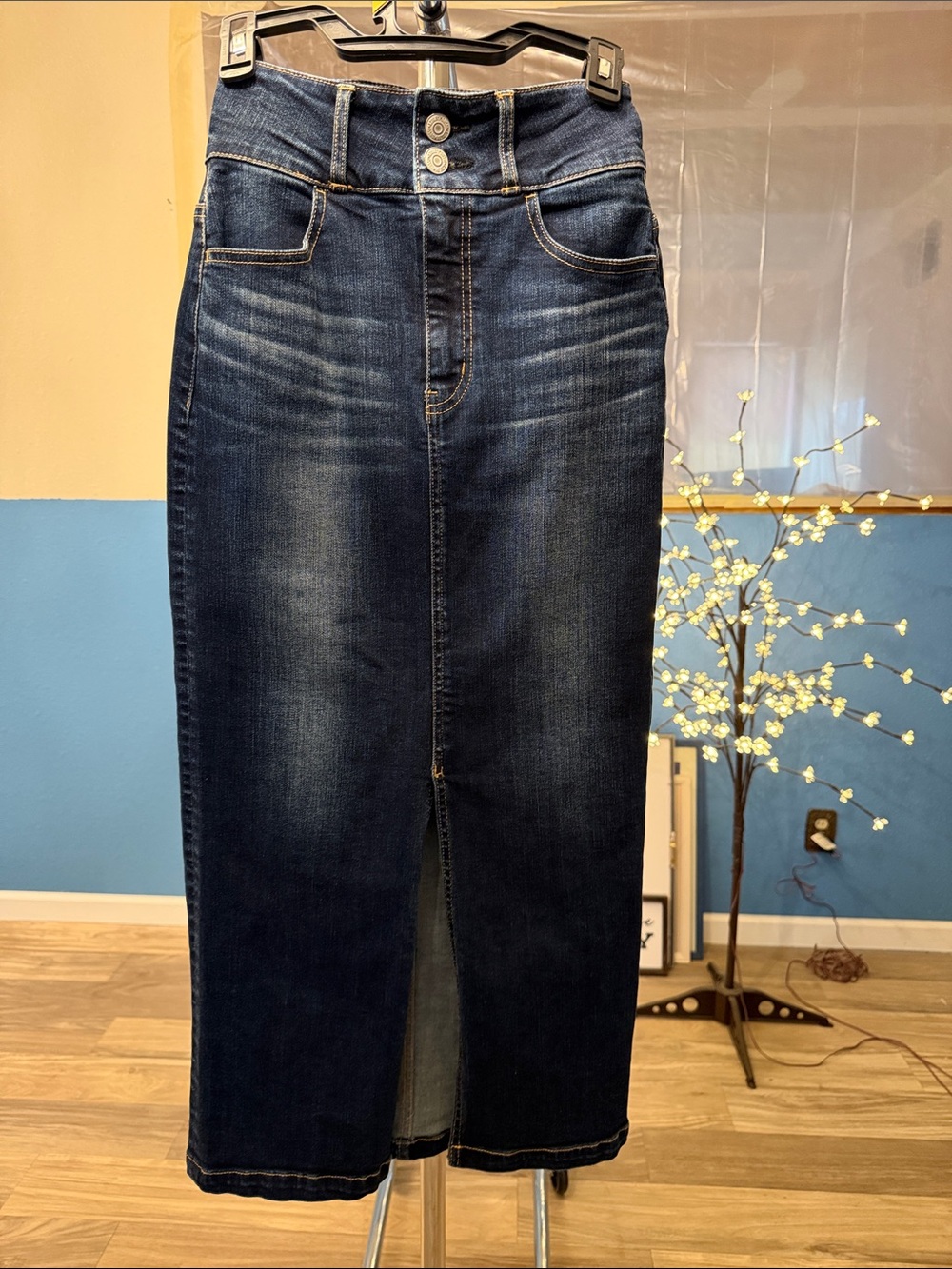NWOT Azul by Moussy High-Waist Dark Blue Denim Midi Skirt Sz S